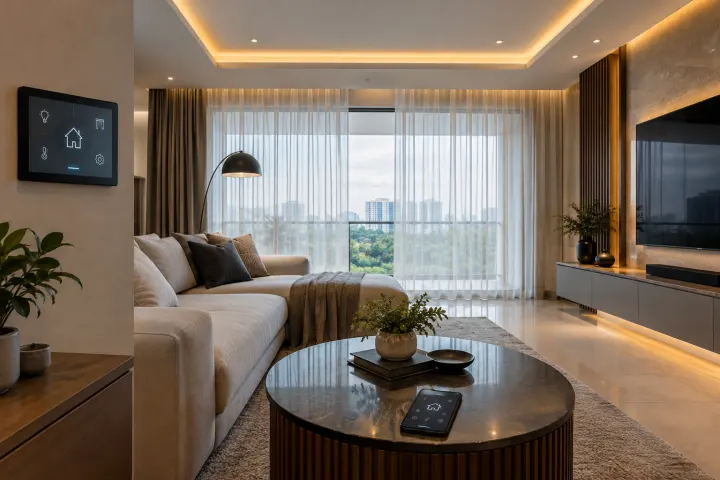 Living room with smart home controls
